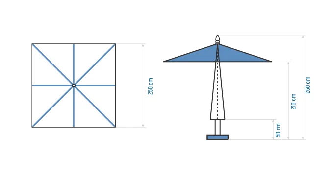 Parasol carré interchangeable central 2,5×2,5 m en Tunisie