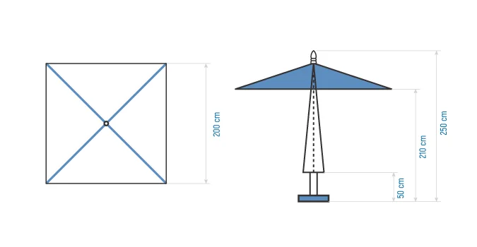 Parasol carré interchangeable central 2×2 m en Tunisie