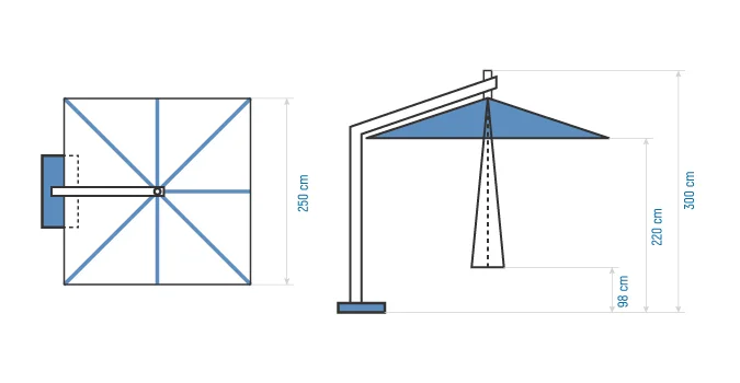 Parasol excentré modèle jardin 2,5×2,5 m en Tunisie