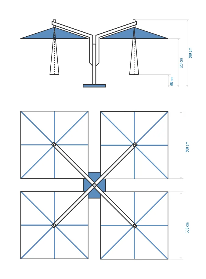 Parasol excentré quadruple en aluminium en Tunisie