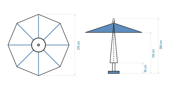 Parasol octagonal interchangeable central 2,7 m en Tunisie