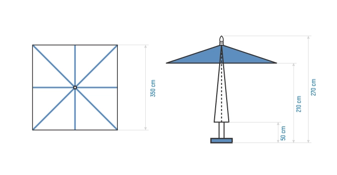 Parasol carré interchangeable central 3,5×3,5 m en Tunisie